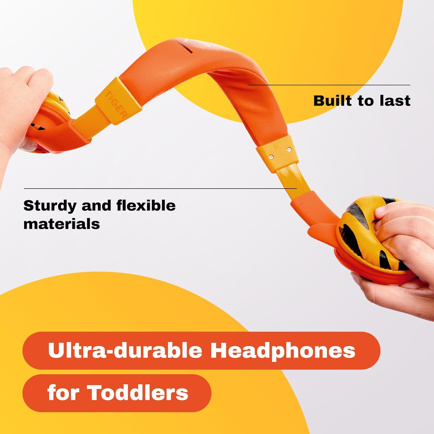 Kidrox Tiger-Ear Kids Headphones - Wired, on Ear, Orange, Volume Limited to 85Db, Adjustable Headband, Tangle Free Cable, Childrens Earphones