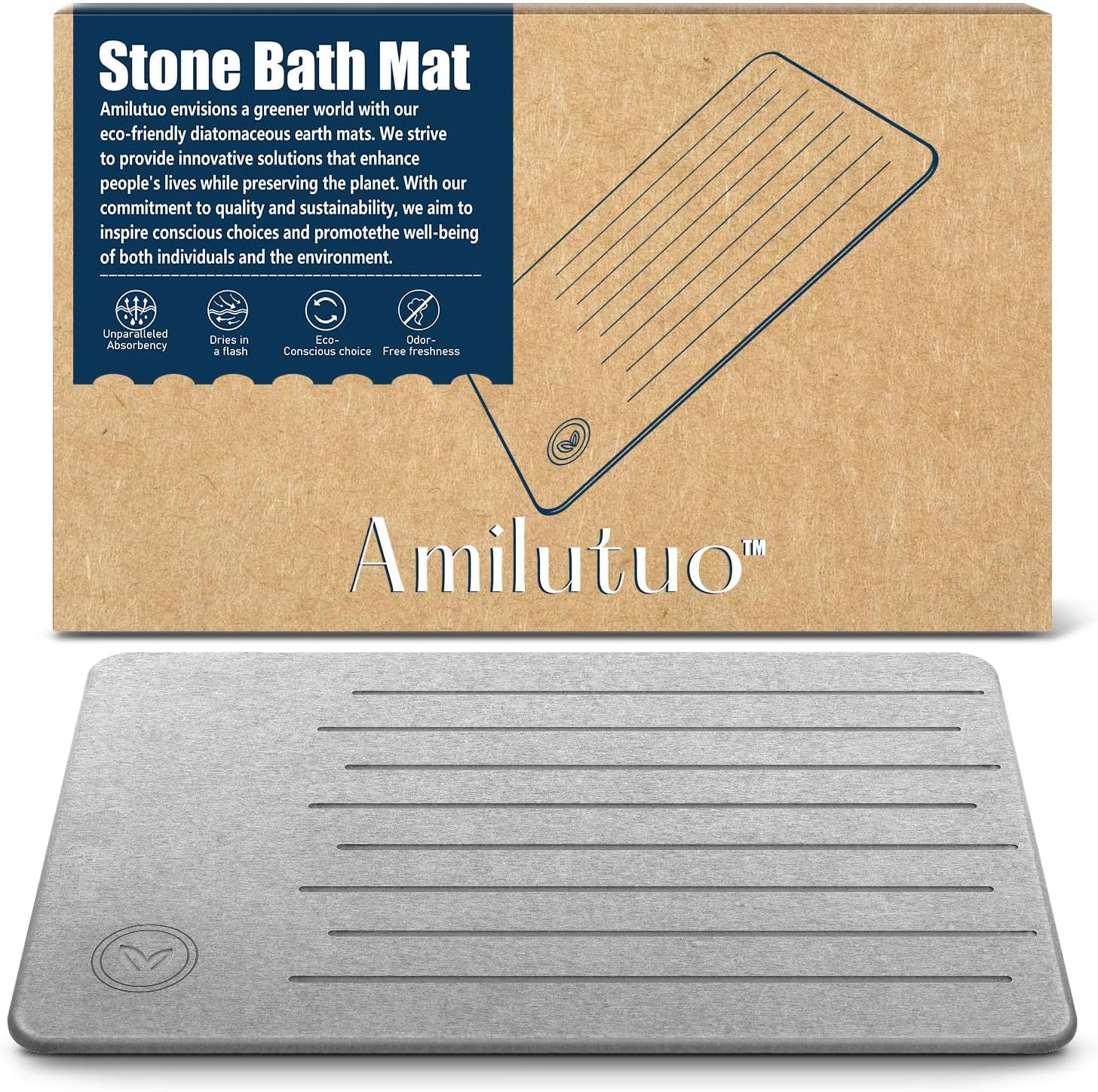 Amilutuo Stone Bath Mat, Non-Slip Absorbent Bath Mat, Fast-Drying Bath Stone Mats for Bathroom, Experience Dagic of Diatomaceous Earth from Nature (Snowy Gray)