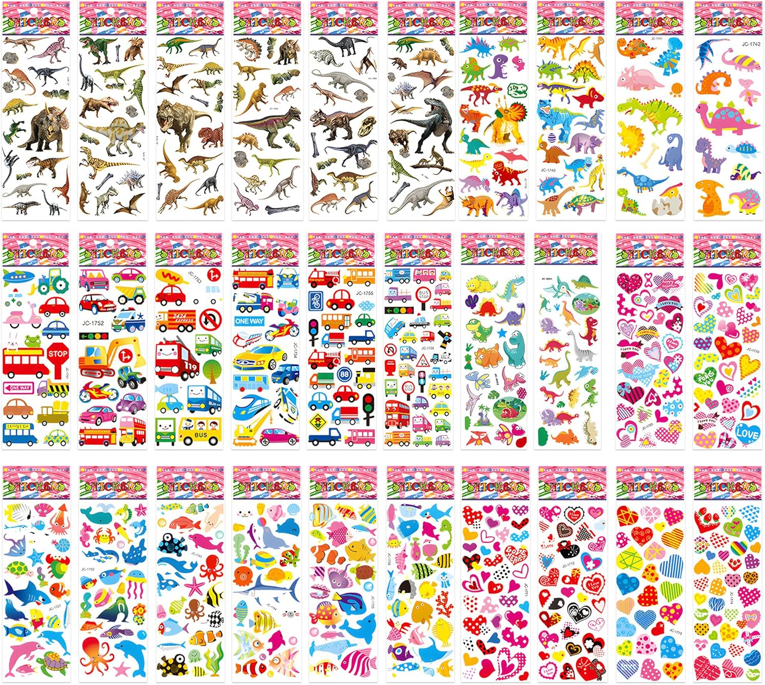 3D Puffy Stickers for Kids & Toddlers - 600+ Reusable, No Residue Peel off Stickers for Scrapbooks, Water Bottles & Laptops - Cute Sea Animal, Dinosaur, Car Stickers Bulk Pack image number 5