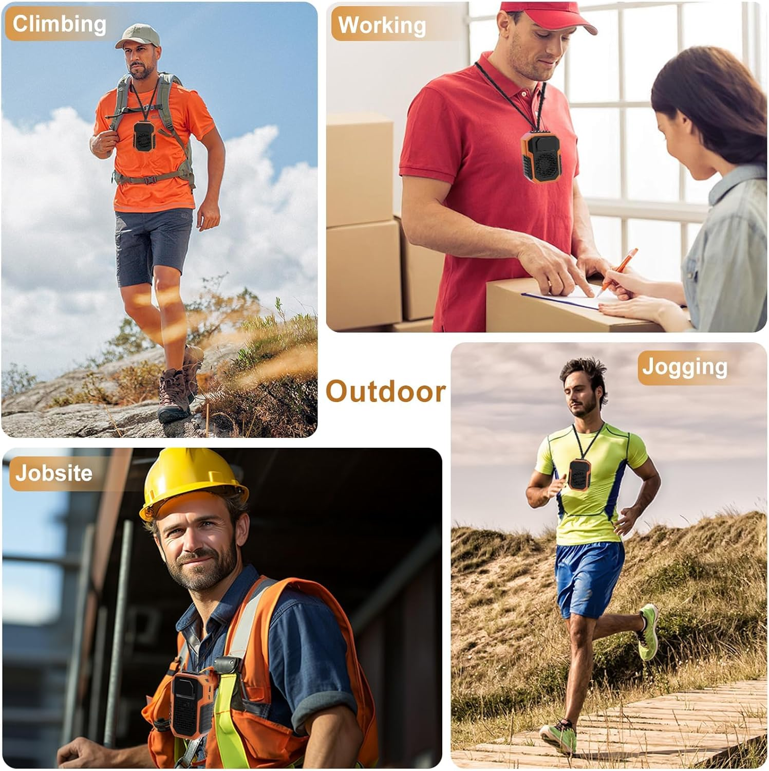 Portable Waist Fan, Cool Clip Fan under Shirt, Blue Collar Breeze, Outdoor Waist Fan Belt Clip Fan, Rechargeable Waist Mounted Electric Fan Wearable, Clip Fan for Travelin, with LED Light (Orange) image number 2