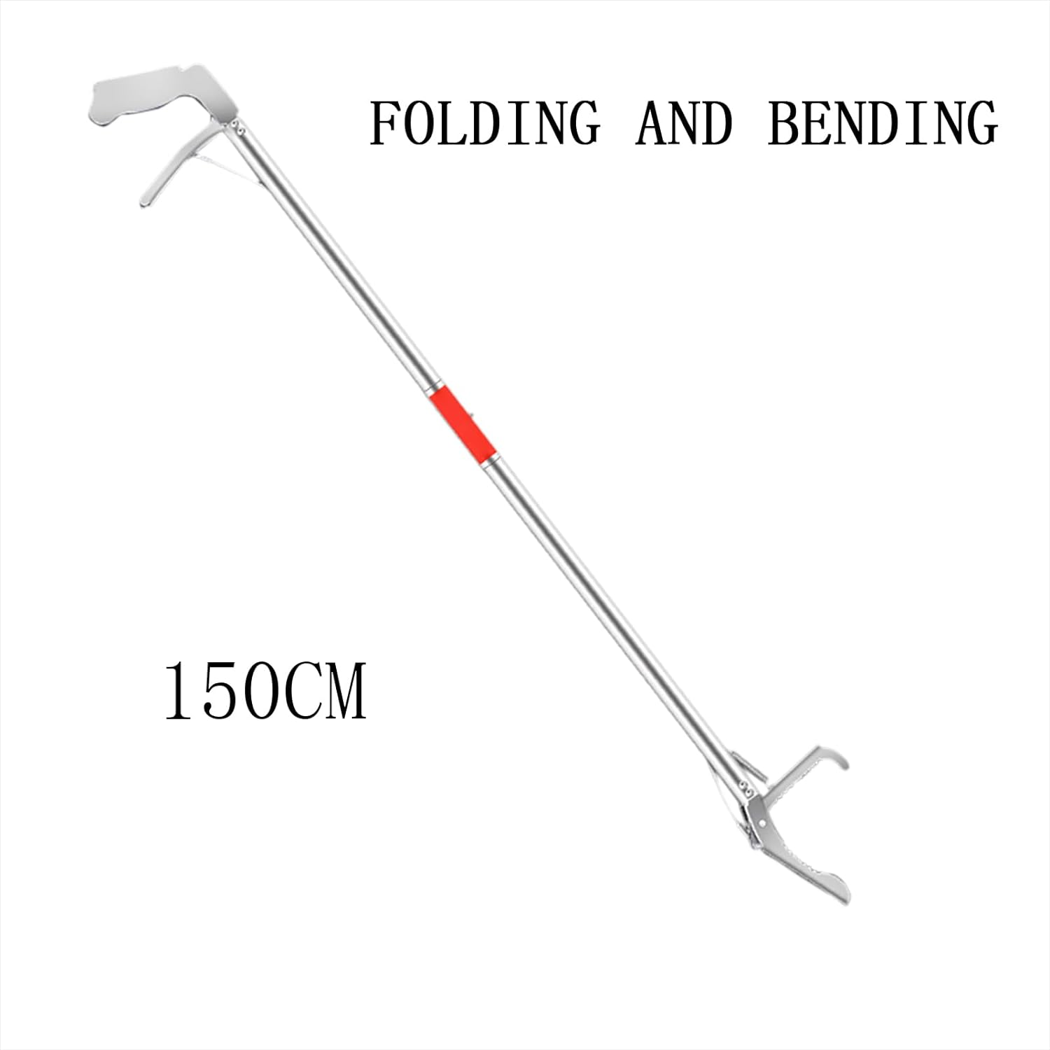 Snake Tongs, 59" Extra Long Snake Grabber Tool, Collapsible Reptile Snake Tongs, Stainless Steel Snake Catcher Stick, Snake & Reptile Hook Wide Jaw Pick-Up Handling Tool 1.5M Bend Clip