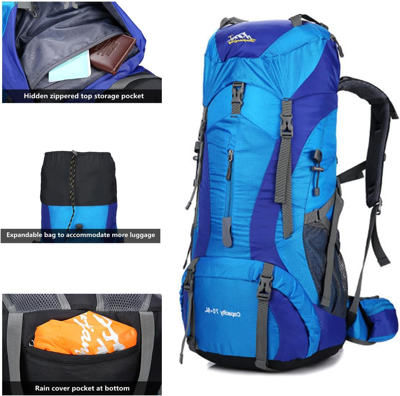 Hxdream Hiking Backpack,Hiking Travel Backpacks,70L Camping Backpack,Travel Backpack with Rain Cover,Suitable for Mountaineering, Camping, Tourism image number 4