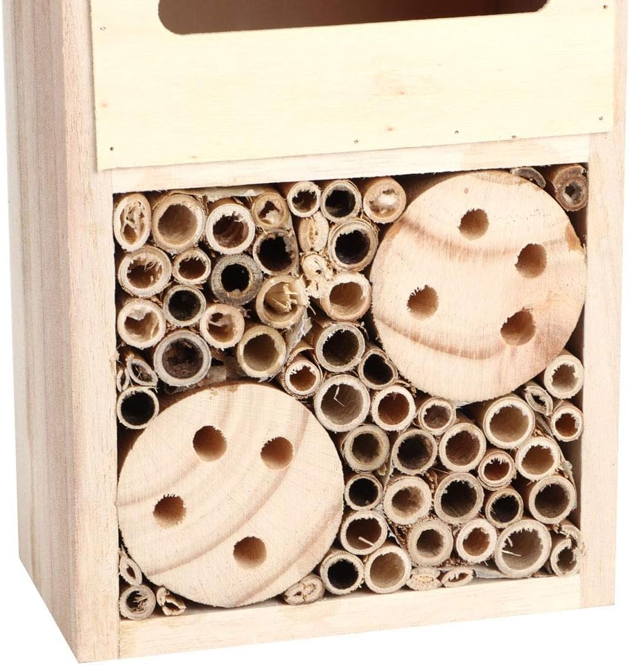 Wooden Bee House, Wood Bee Room Shelter, Safe Wooden Insect Hotel, Lovely Outdoor Bee Home, Garden Decoration for Outdoors Attracts Bee Pollinators (Type B) image number 4