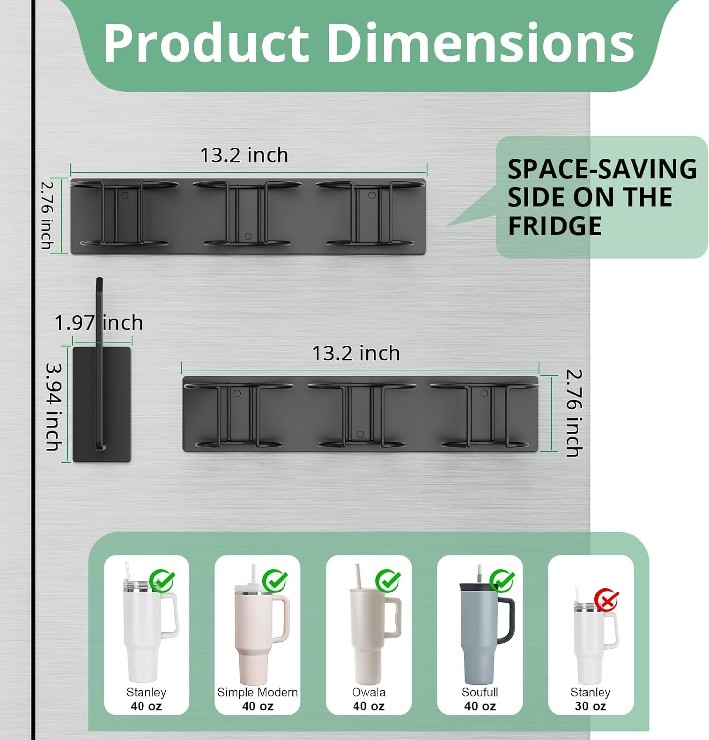 Magnetic Stanley Cup Holder for Refrigerator, Water Bottle Organizer for Stanley 40 Oz with Handle, Tumbler Lid Organizer Cup Accessories, Gifts Ideal