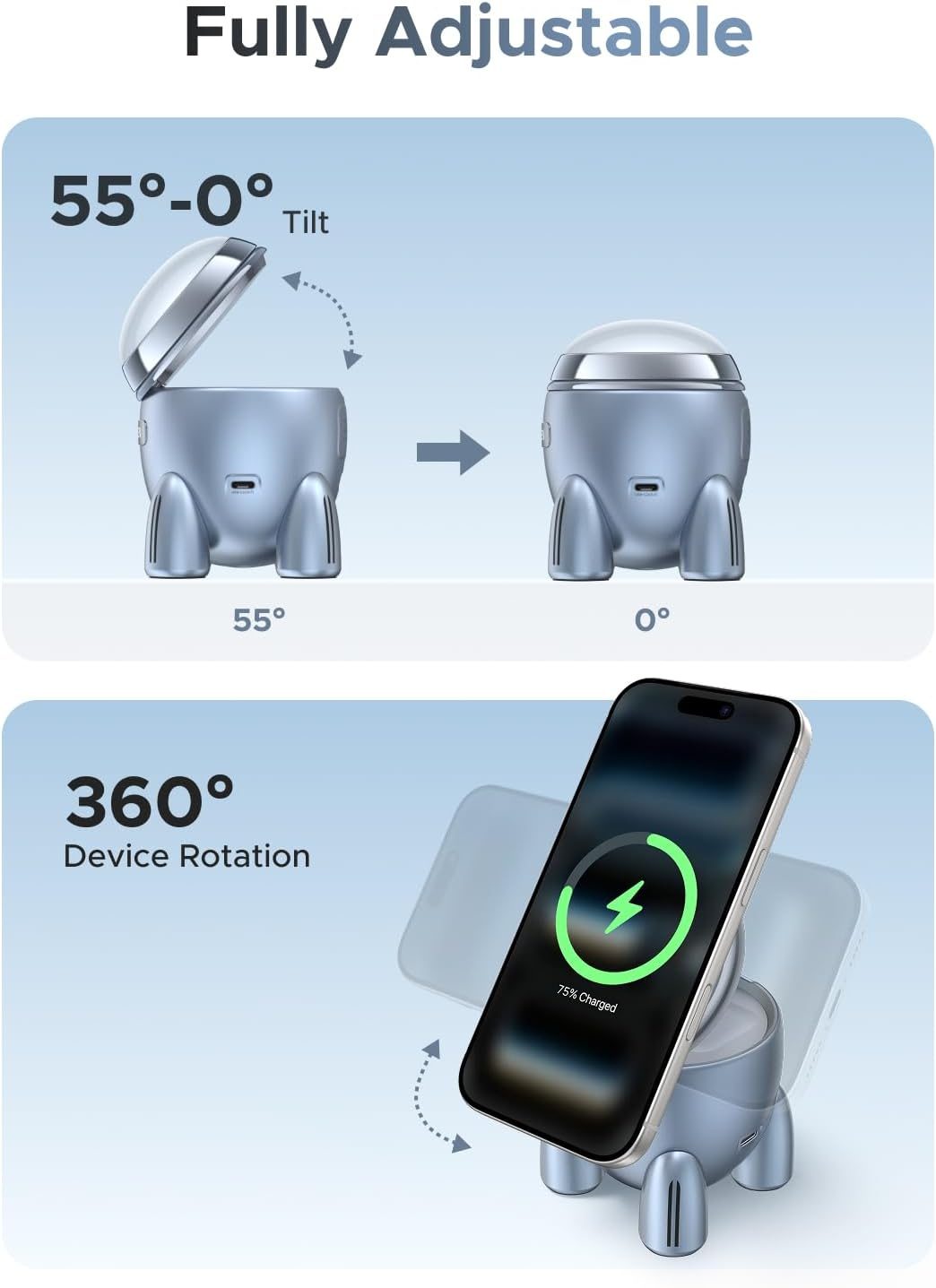 UGREEN Uno 25W Wireless Charger Qi2 Certified, 2-In-1 for Magsafe Charger（Rocket-Shaped） Station, Compatible with Iphone 17/15/14/13/12, Airpods 4/3/2/Pro 2 image number 5
