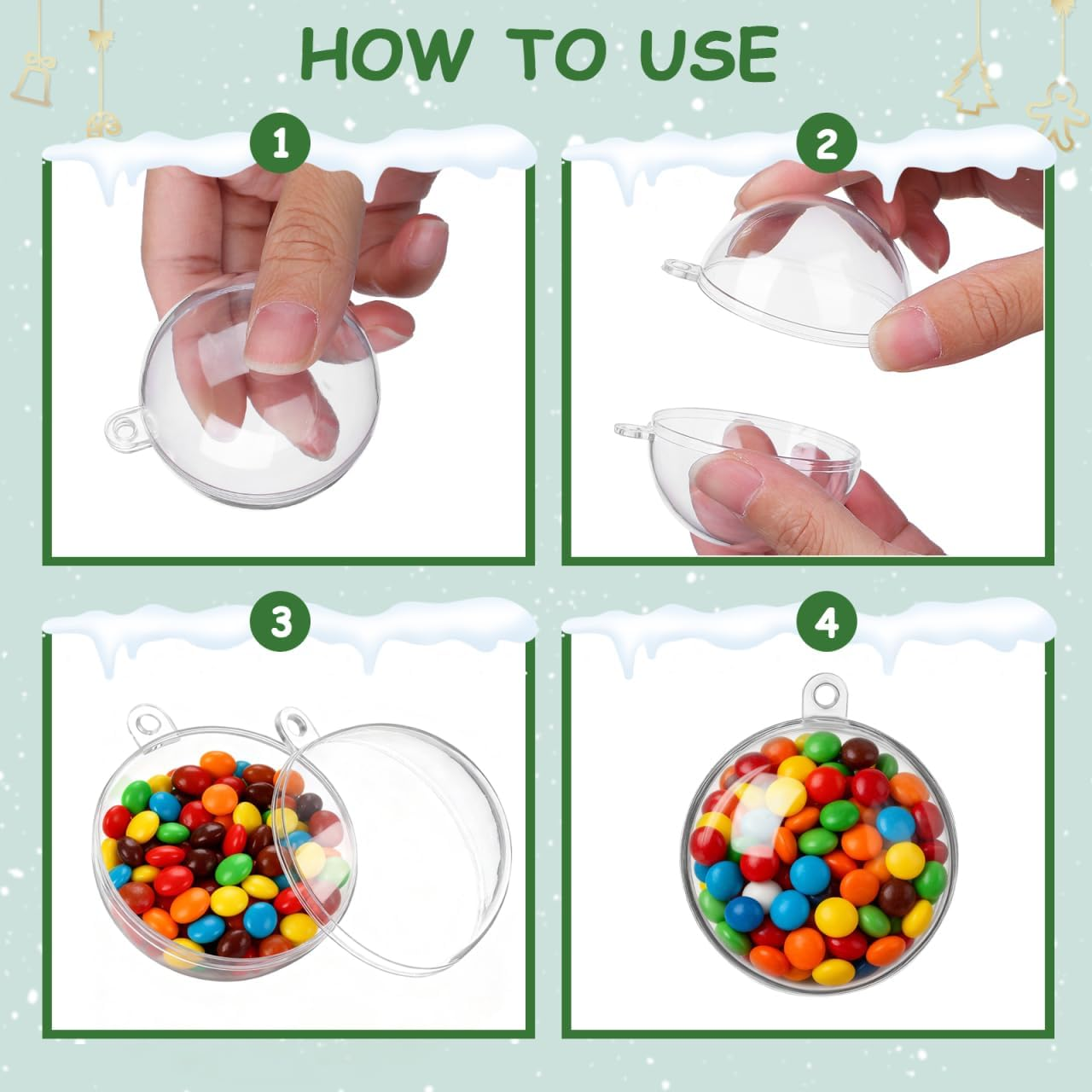 Angoily Clear Empty Christmas Baubles, 15 Pcs Christmas Ball Pendant Clear Hollow Fillable Ornaments, Transparent Plastic Xmas Tree Hanging Balls for Holiday Party Wedding Decoration Xmas Craft Decor image number 6