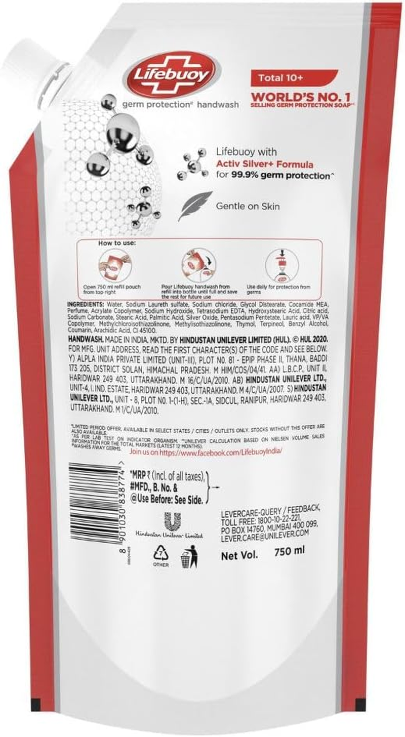 Lifebuoy Total 10 Activ Naturol Germ Protection Handwash Refill, 750 Ml image number 3