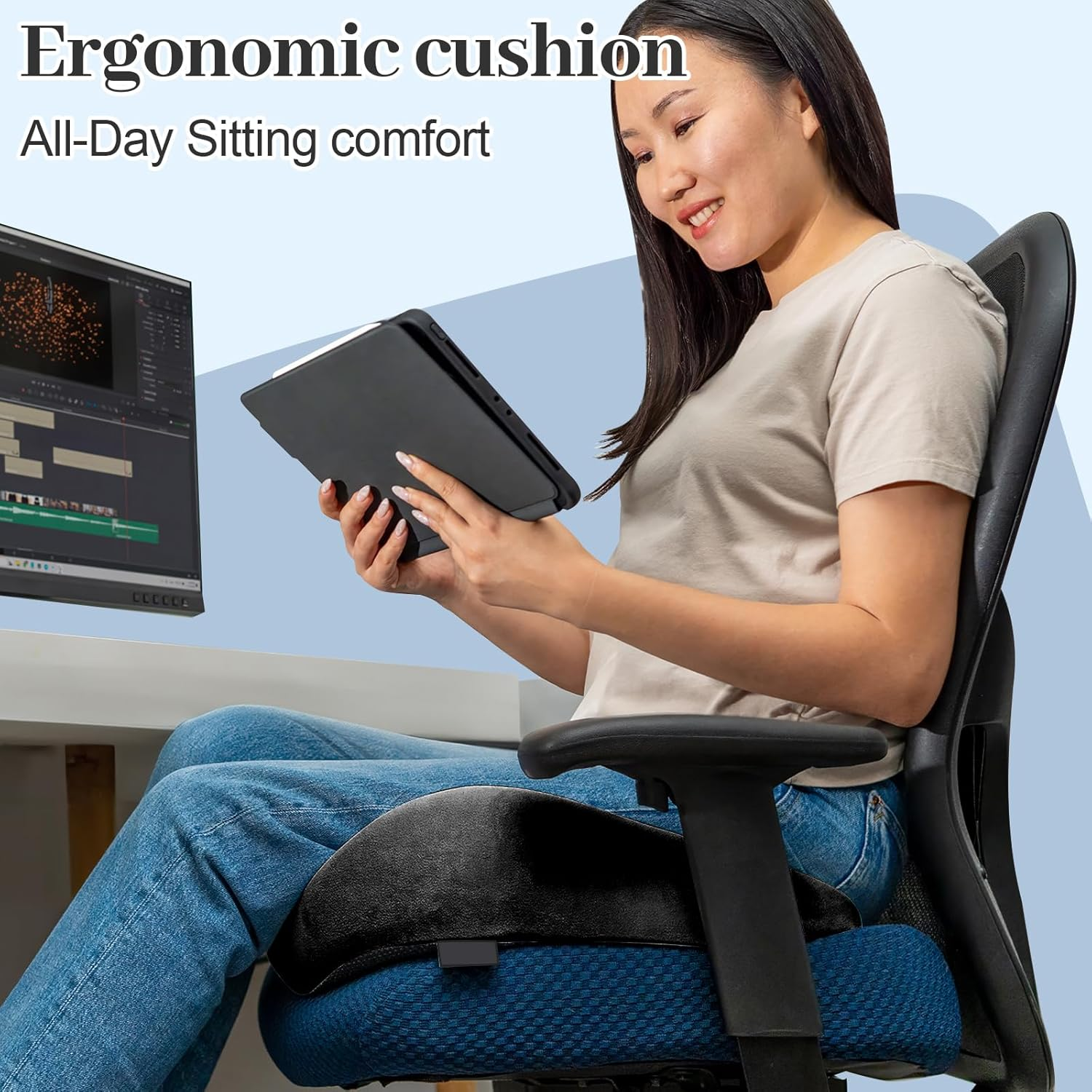 Car Seat Cushion, Memory Foam Office Chairs Cushions, Tailbone Pain Relief Padded, Sciatica & Back Support Butt Pillow for Car, Office Chair Cushion & Car Seat Cushion (Black) image number 2