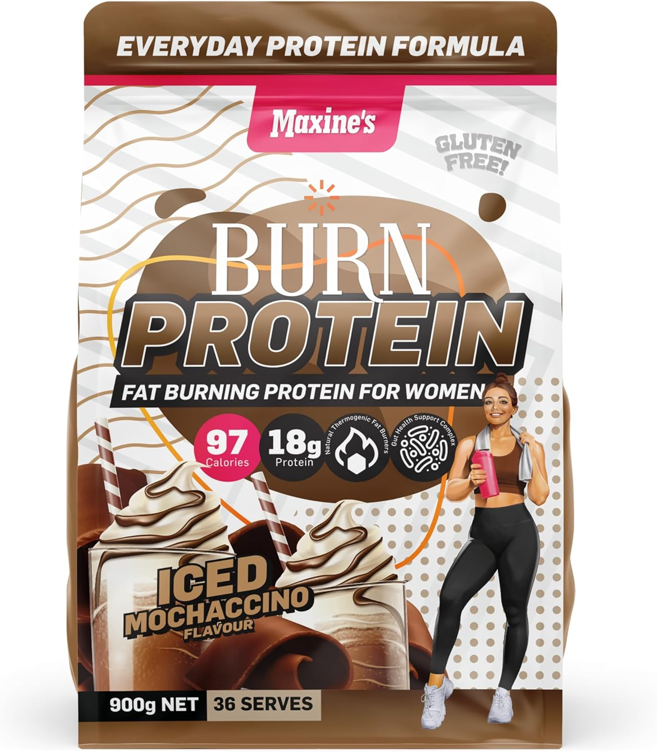 Maxine'S Burn Iced Mochachino Gluten Free Protein Powder 900 G image number 1