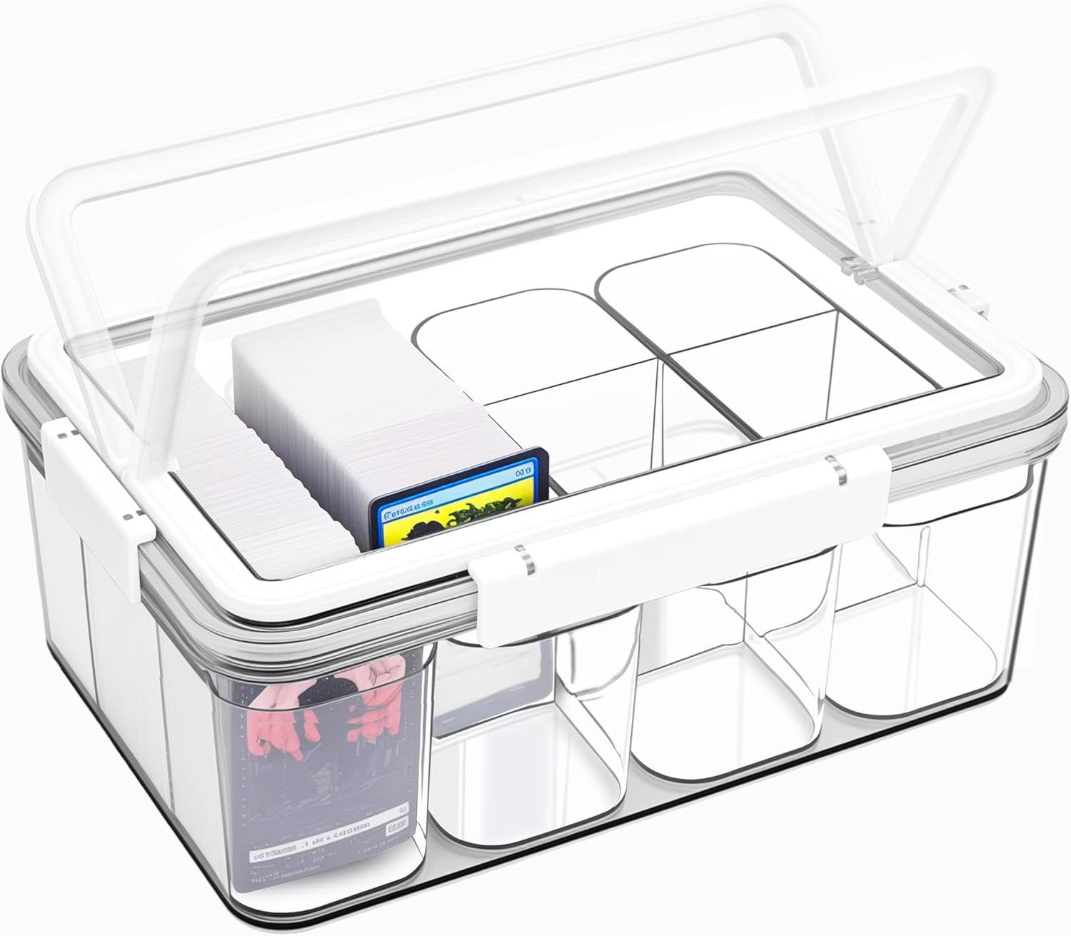 REASOR Transparent Trading Card Storage Box&ndash;Holds 1800+ Game & Collector Cards | 12 Compartments with 4 Removable Dividers | Multi-Purpose Case for Home, Office & Desk Organisation image number 3