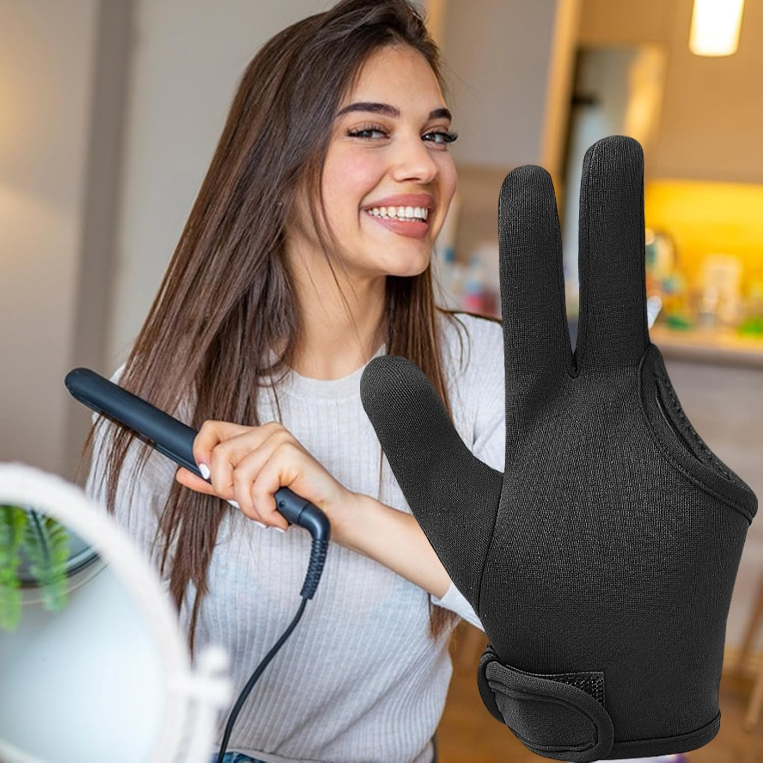 Curling Wand Gloves 3 Finger Elastic Heat Resistant Iron Machine Washable Comfortable Professional Hair Styling Tools for Straighteners image number 6