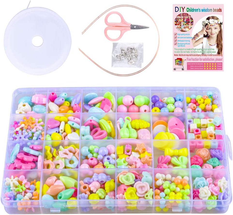 Bracelet Making Kits for Girls Kids: Children DIY Bead Set 4-9 Year Old Kids Girls Birthday Gift Present Aged 3 4 5 6 7 Girls Ideal Gift Wisdom Bead Set (Pink)