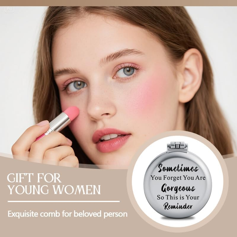 Inspirational Gifts for Best Friends Sister Coworker Foldable Compact Hair Brush round Mirror with Quotes Sometimes You Forget You Are Gorgeous Encouragement Motivational Gifts for Women Girls image number 5