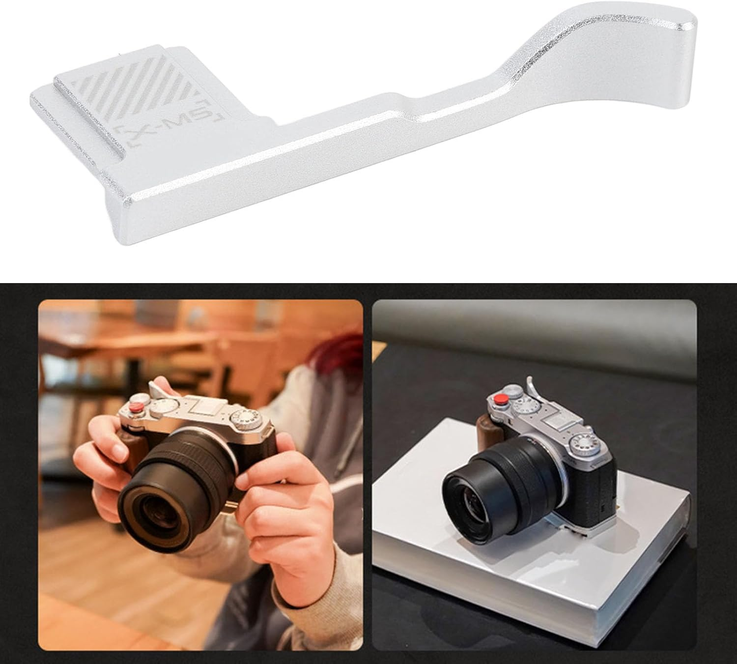 X-M5 Thumb Grip, Aluminum Alloy Metal Hot Shoe Thumb up Rest Support Grip for X-M5 Camera, with Shutter Release Button, Silver image number 3