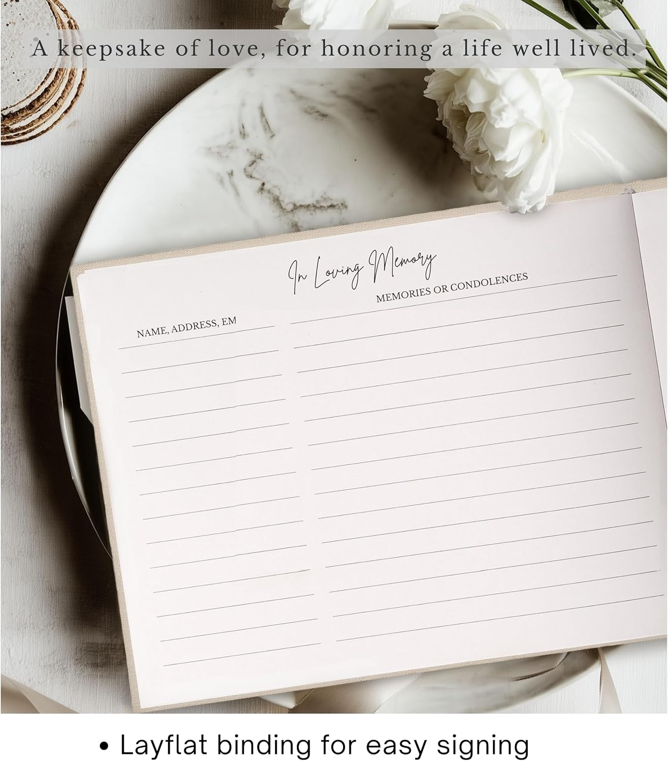 Funeral Guest Book &ndash; Celebration of Life Guest Book &ndash; Guest Book for Memorial Service &ndash; Funeral Registry Sign in Book &ndash; Linen Hardcover & Gold Foil &ndash; Keepsake Memory Book for Loved Ones - White image number 4