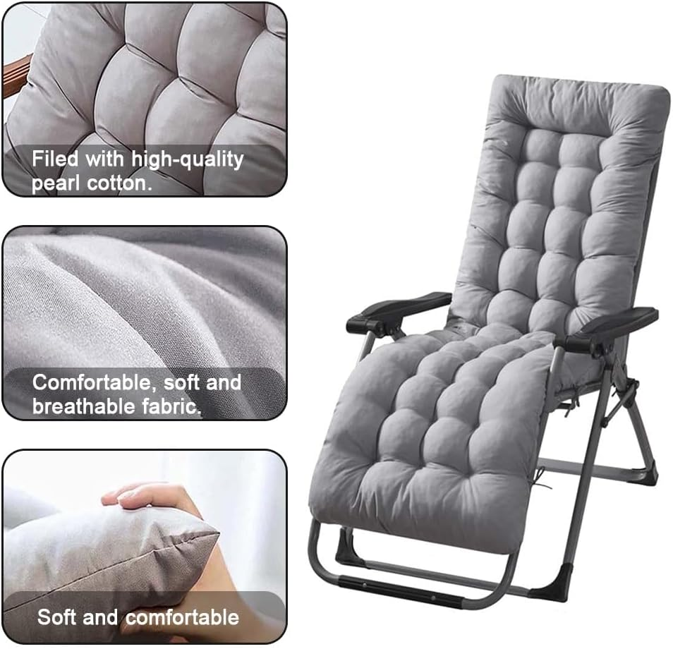 Chair Cushion, Foldable Lounge Cushion, Rectangle Bench Cushion Pad for Chaise Swing, Home Lazy Bench Cushion for Living Room, Midday Rest, Watching TV, Balcony, Grey, (Chair NOT Include) image number 2