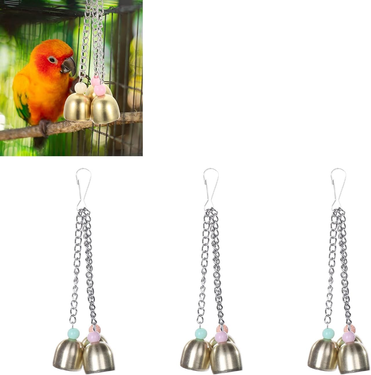 3PCS Stainless Steel Pet Parrot Bell Toy for Bird Parrot Parakeets Hanging Small Bird Toys Hanging Bell Ornaments
