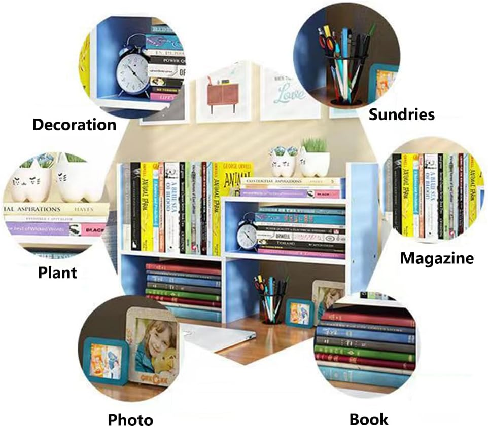 Hbluefat Desktop Bookshelf,Small Desk Shelf Organizer Mini Shelves Adjustable Desk Bookcase Display Organizer for Home Office, Bedroom, Living Room (Dark Walnut) - Dark Walnut image number 4