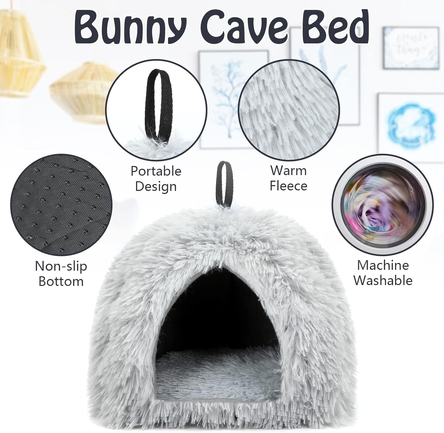 YUEPET Rabbit Bed Warm House and Hideout, Calming Grey Bunny Cave Bed for Rabbit Ferrets Guinea Pigs Hamsters and Other Small Animals（Grey） image number 4