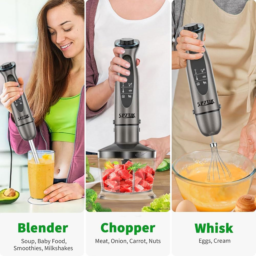 Hand Stick Blender, 7 in 1 Immersion Blender Handheld, 12 Speed Mode Handheld Blender Stainless Steel Blade, 600Ml Mixing Beaker, 500Ml Chopper, Whisk and Milk Frother image number 3