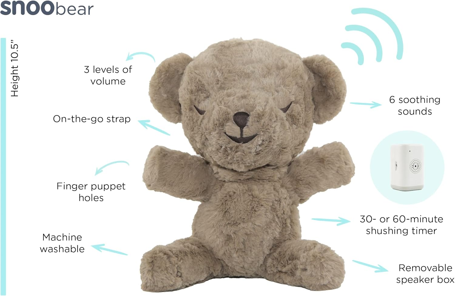 Snoobear White Noise Machine - Cry-Activated Plush Baby Sleep Soother - Cocoa