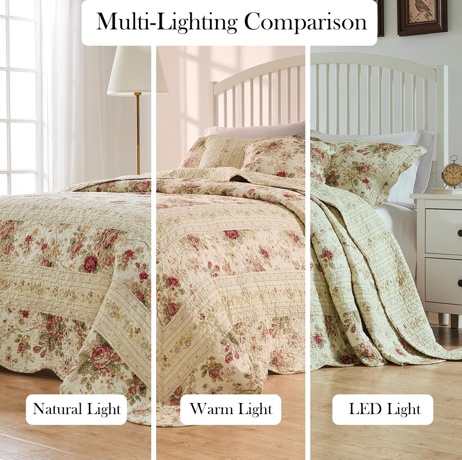 Greenland Home Antique Rose 100% Cotton Shabby Chic Bedspread Set, 3-Piece Queen, Ecru image number 3