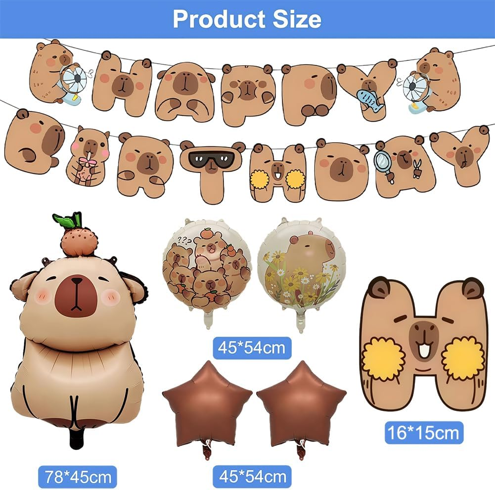 5-Piece Brown Aluminium Foil Capybara Anime Theme Kids Balloons for Birthday, Baby Shower Parties image number 4