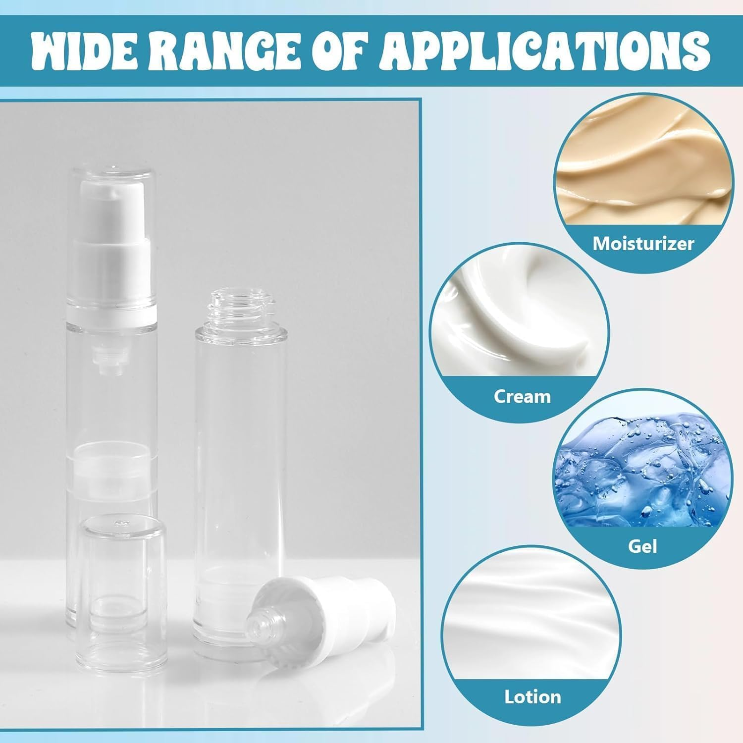 6 Pcs Travel Essentials Empty Airless Pump Bottles, Refillable Clear Travel Lotion Containers Vacuum Cosmetic Container Press Bottles for DIY Foundation, Gel, Essence, Lotion, Moisturiser (10Ml) image number 2