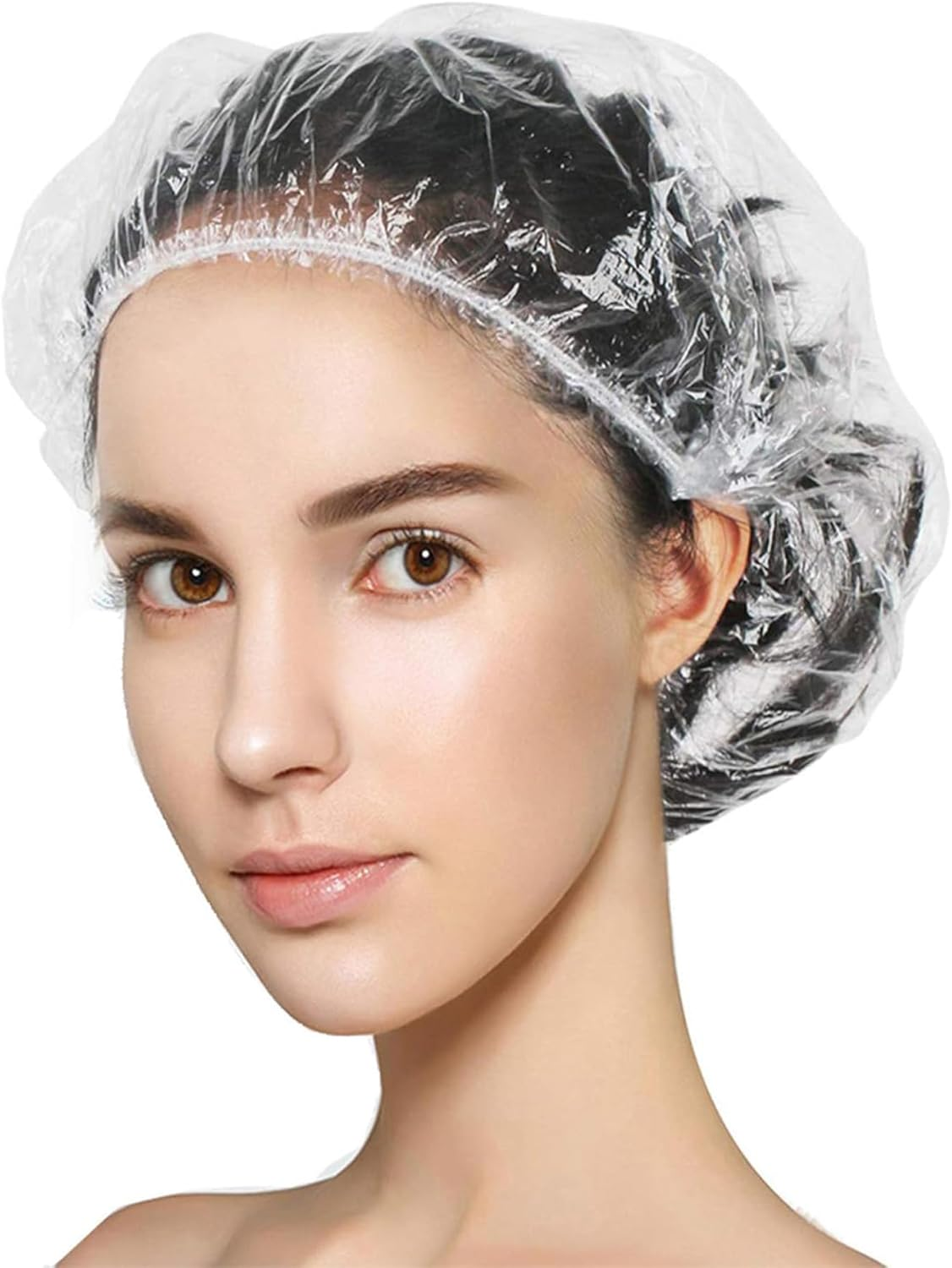 200 Pcs Disposable Shower Caps, Waterproof Plastic Clear Hair Cap, Spa, Hair Salon, Travel, Hotel and Home Use for Women Kids Girls image number 4
