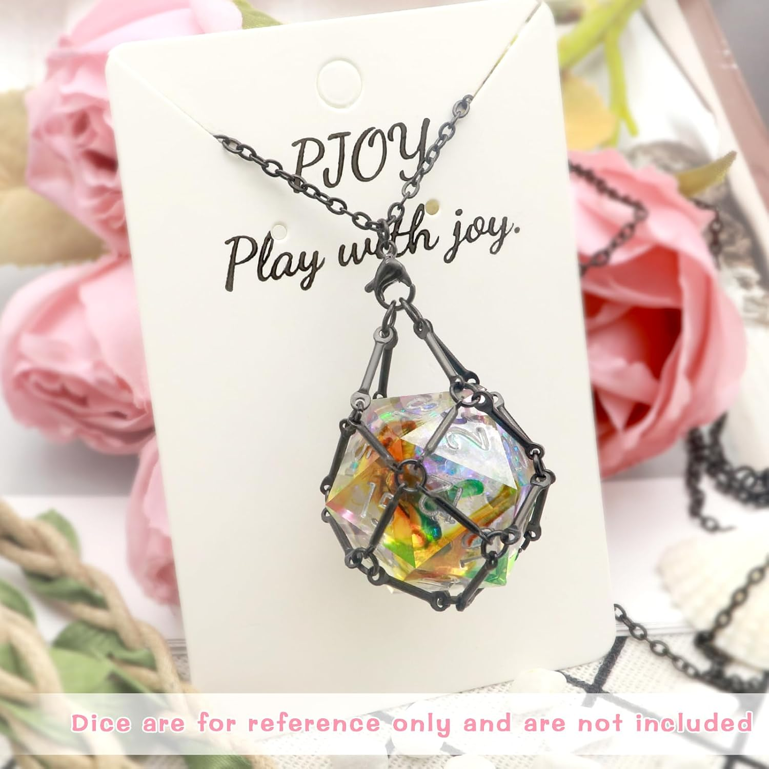 PJOY DND Dice with Necklace Dice Cage Interchangeable D20 Dice for Dungeons and Dragons Gamers DND Gifts-Black image number 3