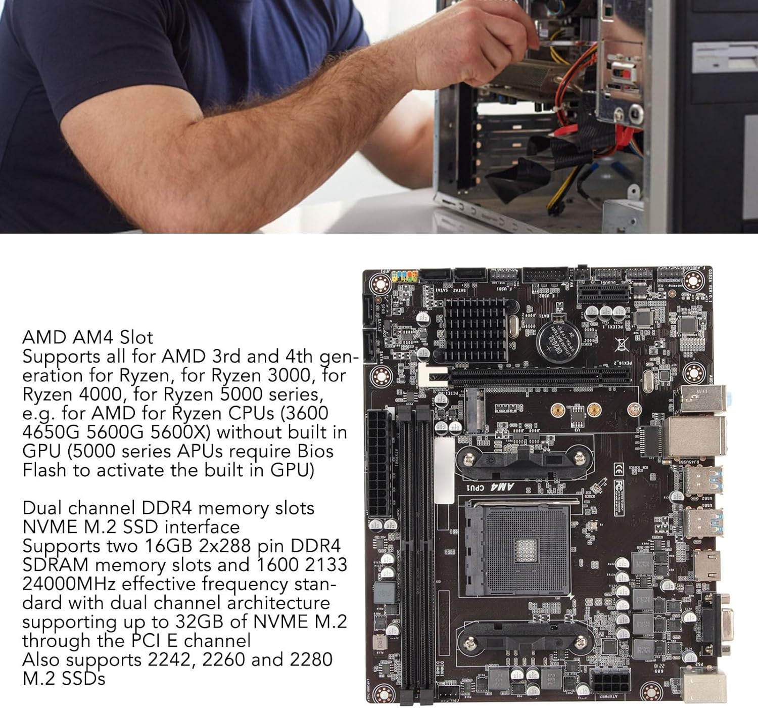 AMD A520 M ATX Motherboard, AMD AM4 Slot Dual Channel DDR4 Desktop Motherboard, Powerful Power Motherboard with SATA Pcie X16 Pcie X1 image number 5