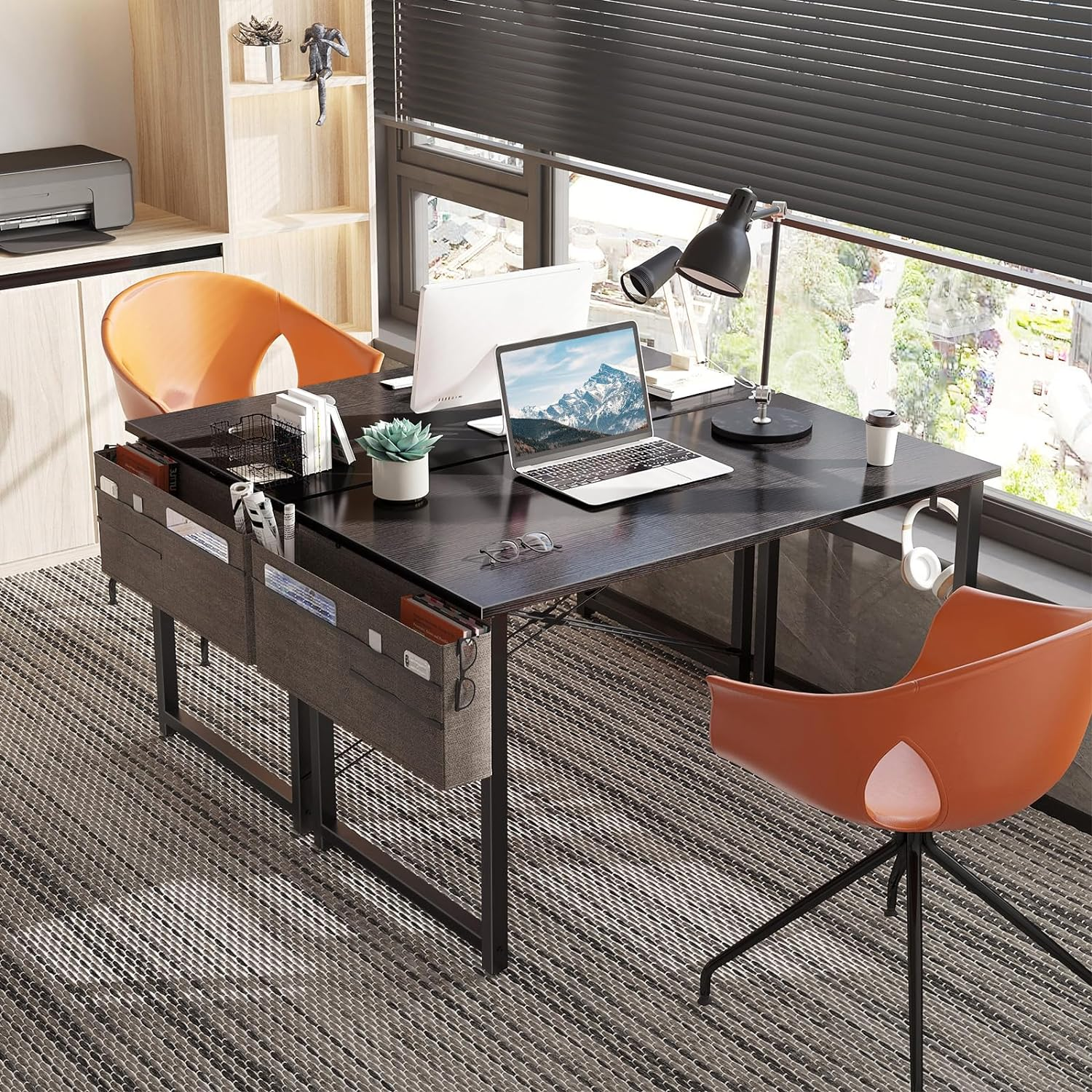 ODK 40Inch Computer Desk with Storage Bag&Metal Legs,Home Office Desk with Headphone Hook, Modern Computer Tale, Writing Table, Simple Style PC Table for Work Study Writing,Black,100 * 48 * 73.7Cm image number 4