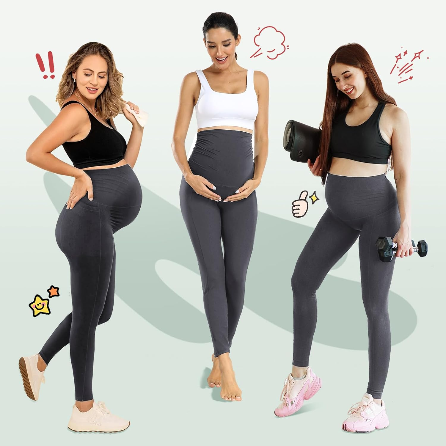 Women'S Maternity Leggings with Pockets High Waistband Pregnancy Leggings Opaque Elastic Maternity Leggings for Pregnant Women, Deep Grey, M image number 4