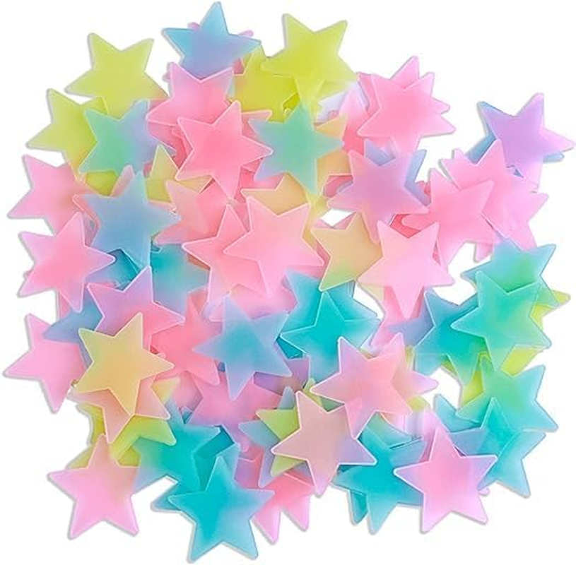 100 Pcs Colorful Glow in the Dark Luminous Stars Fluorescent Noctilucent Plastic Wall Stickers Murals Decals for Home Art Decor Ceiling Wall Decorate Kids Babys Bedroom Room Decorations image number 2
