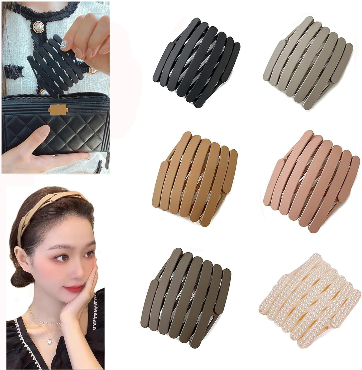 RUIENGCOMM 6 Pcs Hairbands Folding Headband Portable Travel Folding Headband Headbands for Women'S Hair Hair Accessories for Women Girls image number 4
