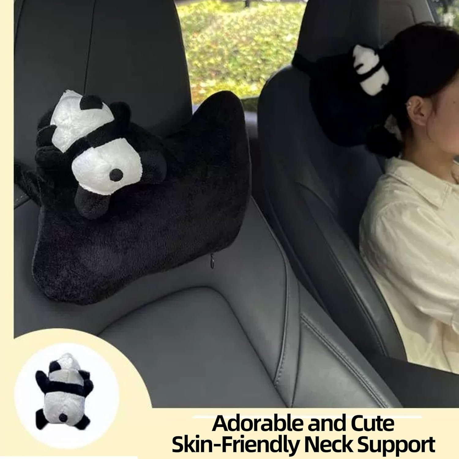 Car Seat Pillow & Seat Belt Covers 2PCS Cute Panda Car Headrest Pillow Cartoon Comfortable Neck Support Cushions Soft Plush Auto Belt Decor Wraps (2Pcs Car Pillow + Seat Belt Covers) image number 5
