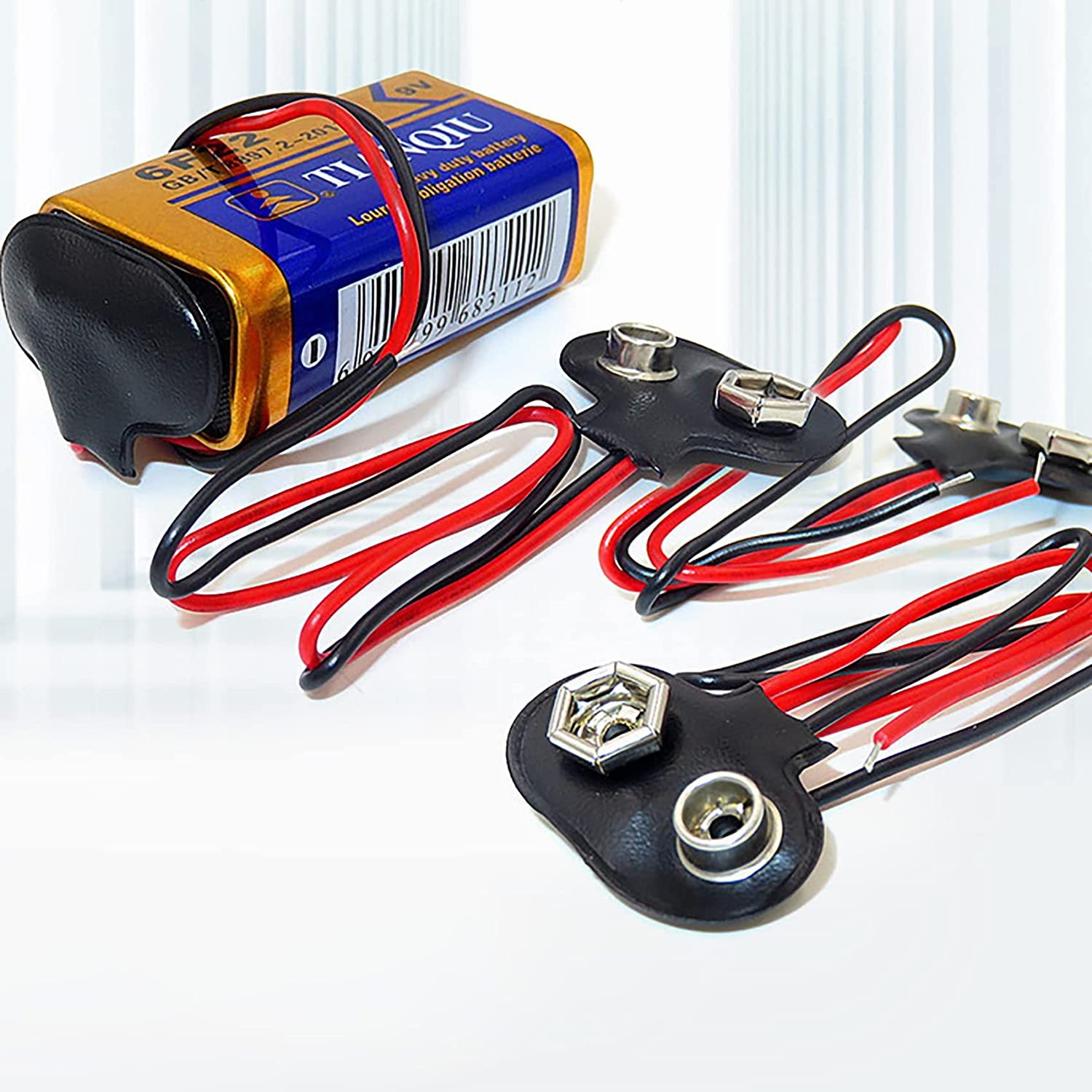 9V Battery Clip Connector, Tunghey 10 Pack 9V Battery Clip Connector, T Type Faux Leather Long Cable Housing Connection image number 5