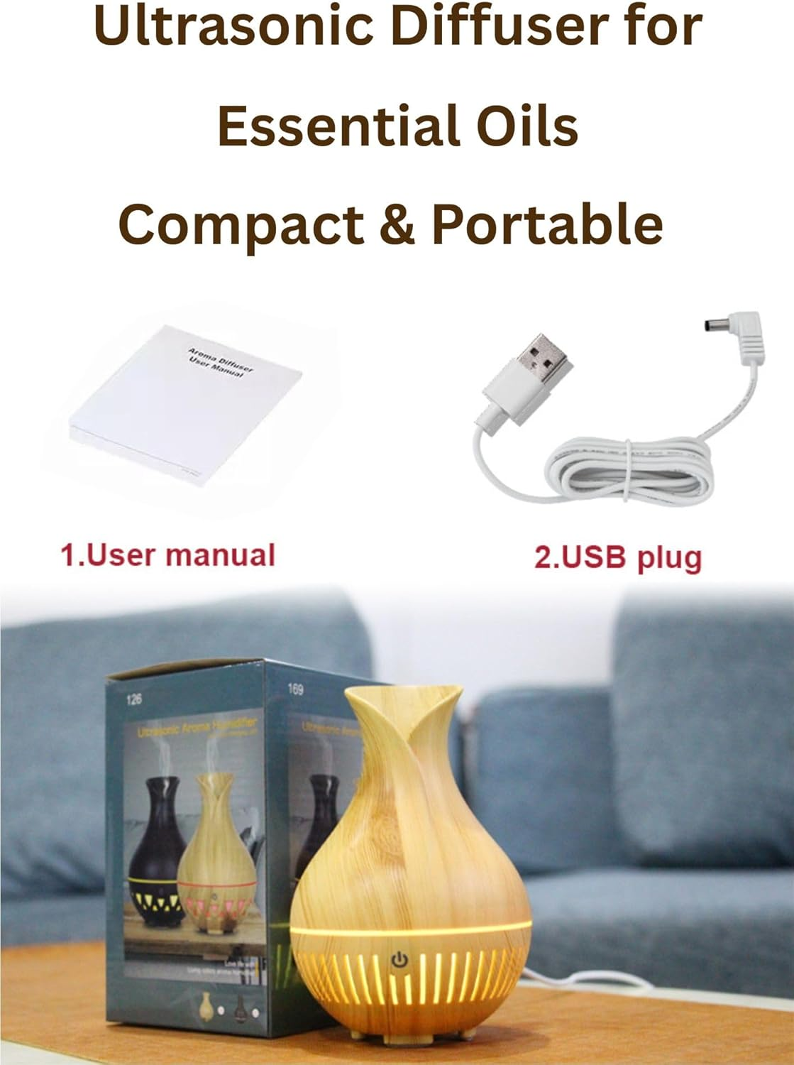 Mini Diffuser Humidifier, Essential Oils Aromatherapy Diffuser, 160Ml Ultrasonic Diffuser, Atomization Humidifier (Dark Wood Grain). No Filter Needed image number 4