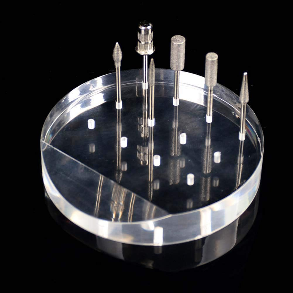 1Pc Clear Acrylic Nail Drill Bit Holder Stand Case Display Organizer 12 Holes Drill Bit Holder Manicure Tools for Home Use or Profession Nail Salon Use, Round image number 1
