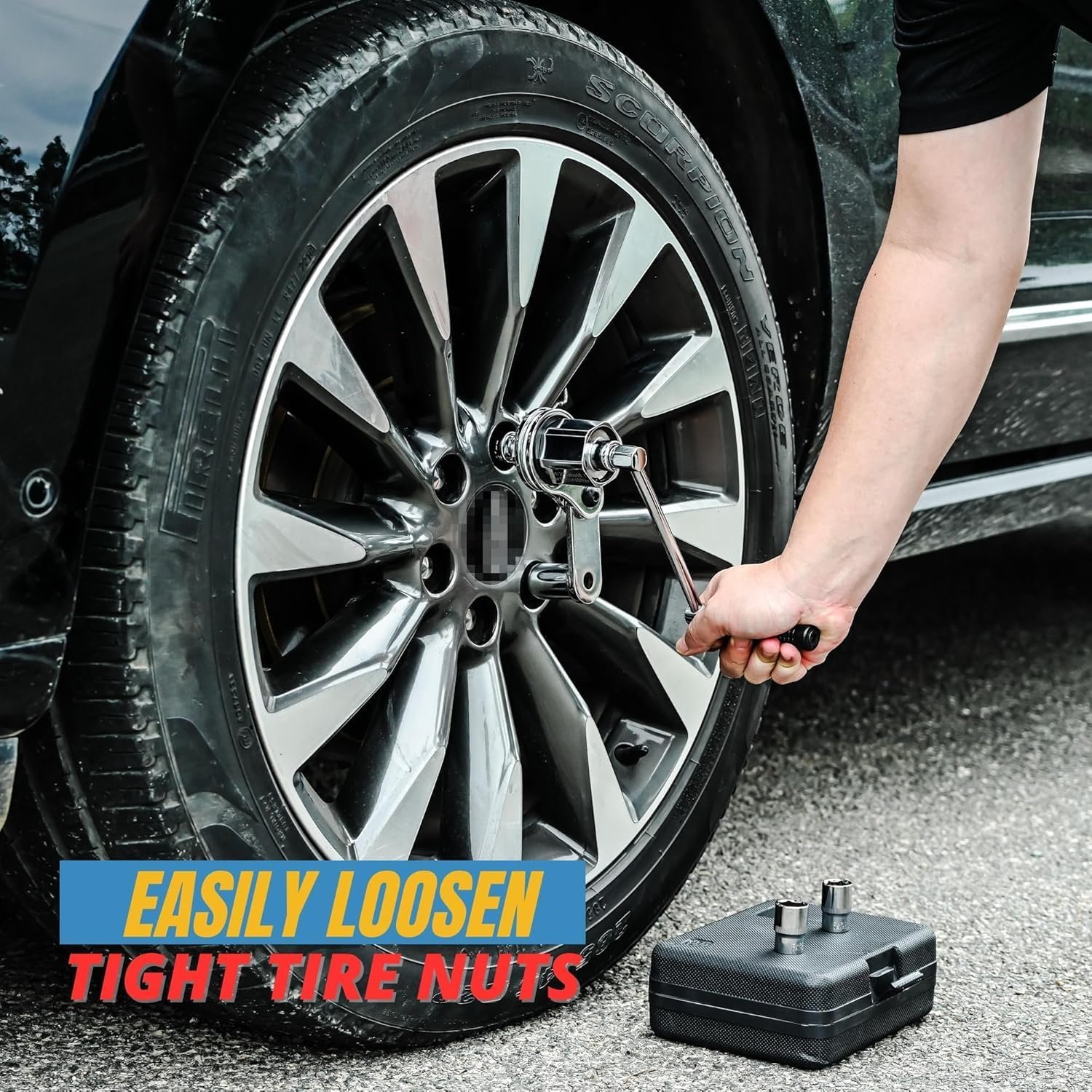 1/2&rdquo; DR Torque Multiplier Set, Lug Nut Removal Tool, 1/2 Drive Hand Lug Nut Wrench, Torque Wrench Set with 3 Sockets, Labor Saving Portable Wrench Sockets Set image number 3