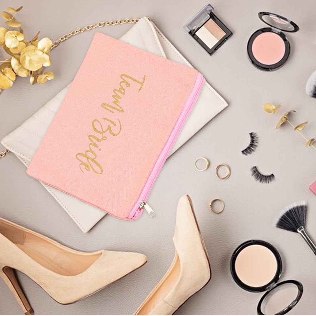 OUDQFCJ Bridal Gifts Hen Party Accessories Linen Bride Make up Bag Party Bag Bridal Shower Hen Night Bride Decoration Cosmetic Bag for Wedding Engagement image number 1