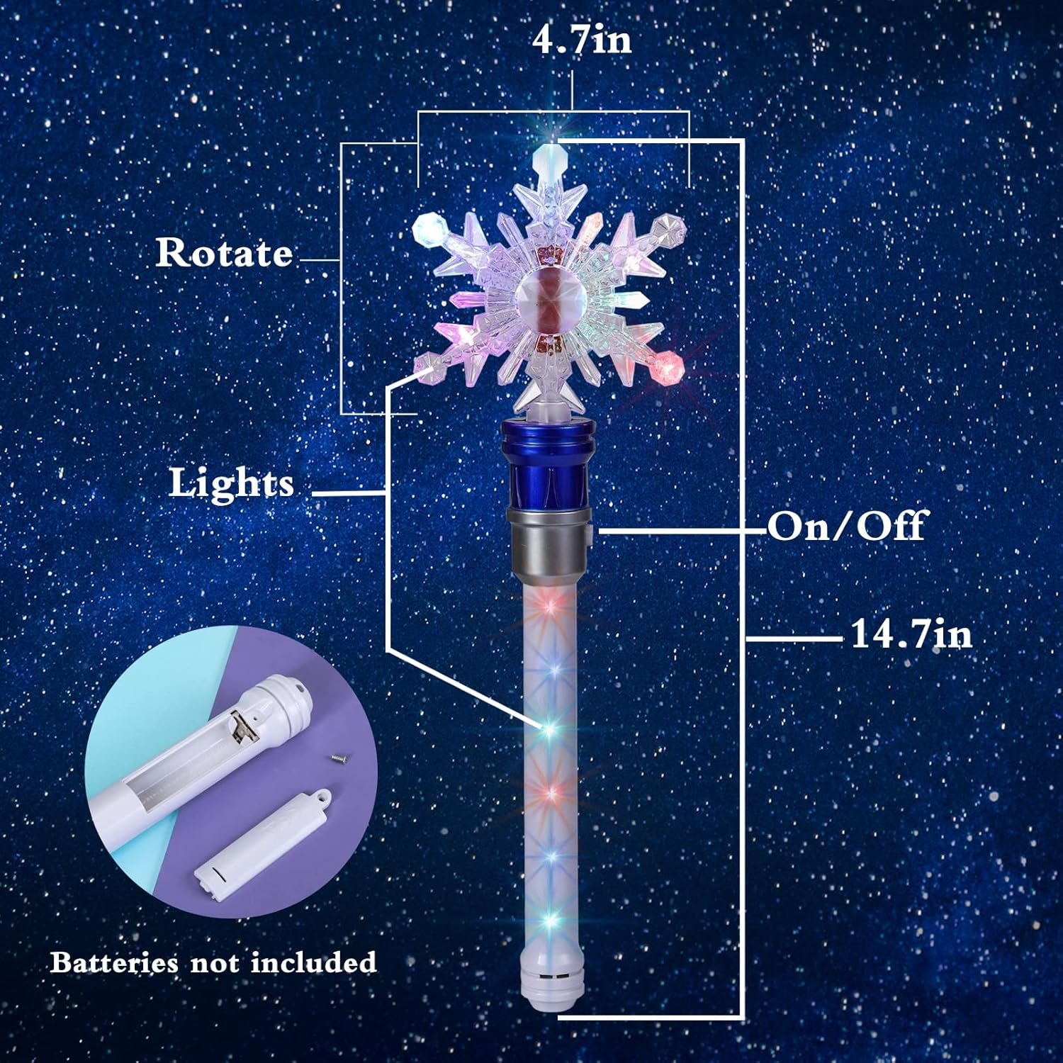Light up Frozen Snowflake Wand- Snowflake Spinning Wands,Magic Wand Rotating Toy for Girls and Boys, Magic Princess Sensory Toys,Christmas & Birthday Gift (Blue) image number 6