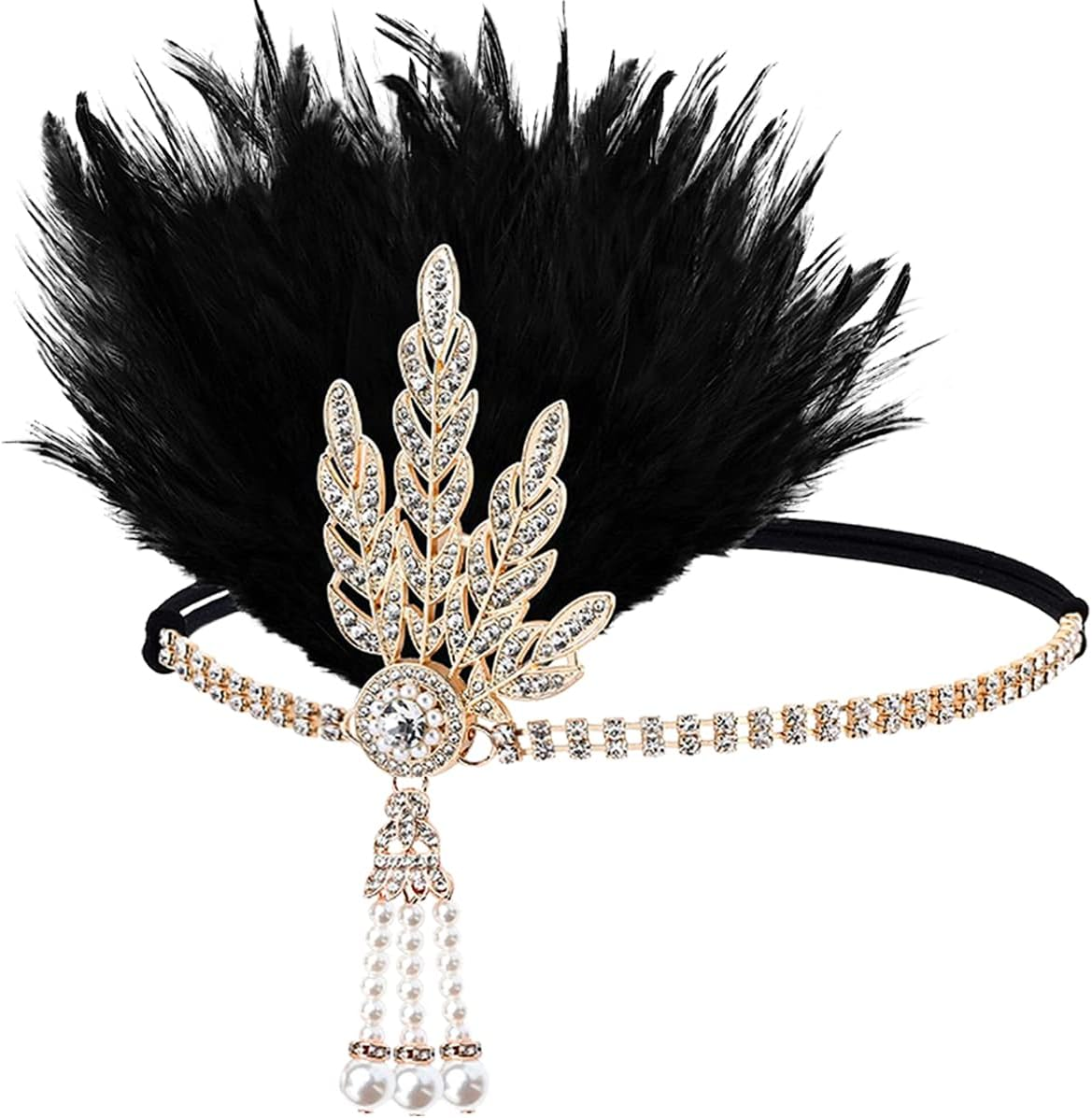 FERCAISH 1920S Flapper Headband, Roaring 20S Black Crystal Headband Bachelor Party Headband, Great Hair Accessories for Women