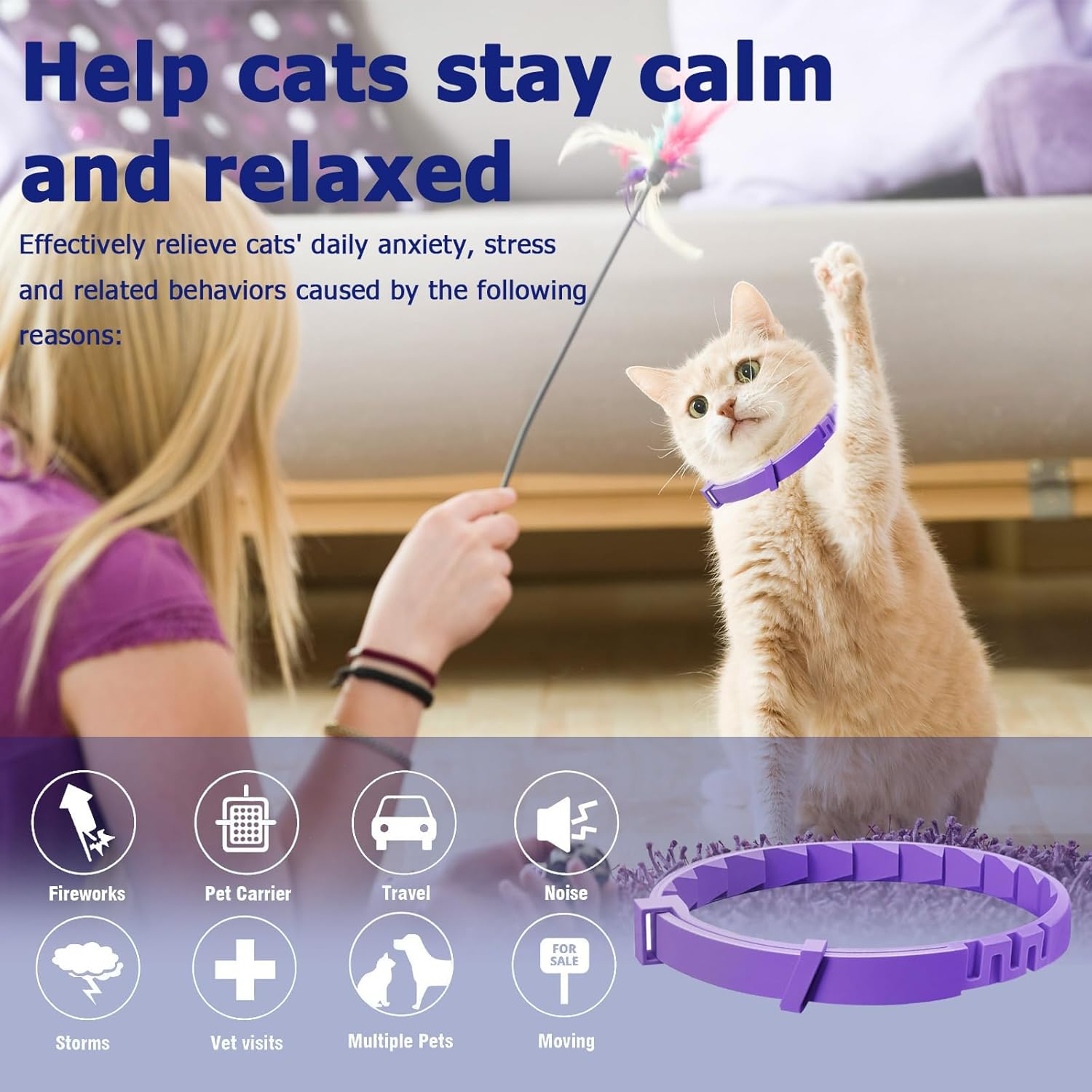 4 Pack Cat Calming Collar Calming Collar for Cats - Pheromone Infused, 30-Day Long Calm Effect, Water-Resistant Adjustable Collars for Small/Medium/Large Cats (Purple) - Black image number 3