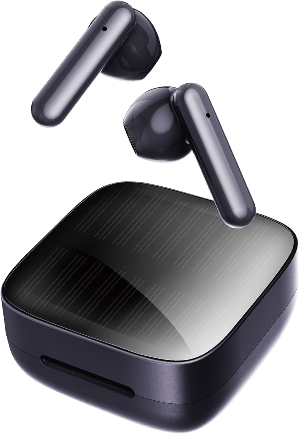 HAC 4497 Solar Charging Wireless Earbuds with Panel Black, Approx. W 2.0 X D 2.0 X H 1.2 Inches (5 X 5 X 3 Cm) (Exclusive Case) image number 1