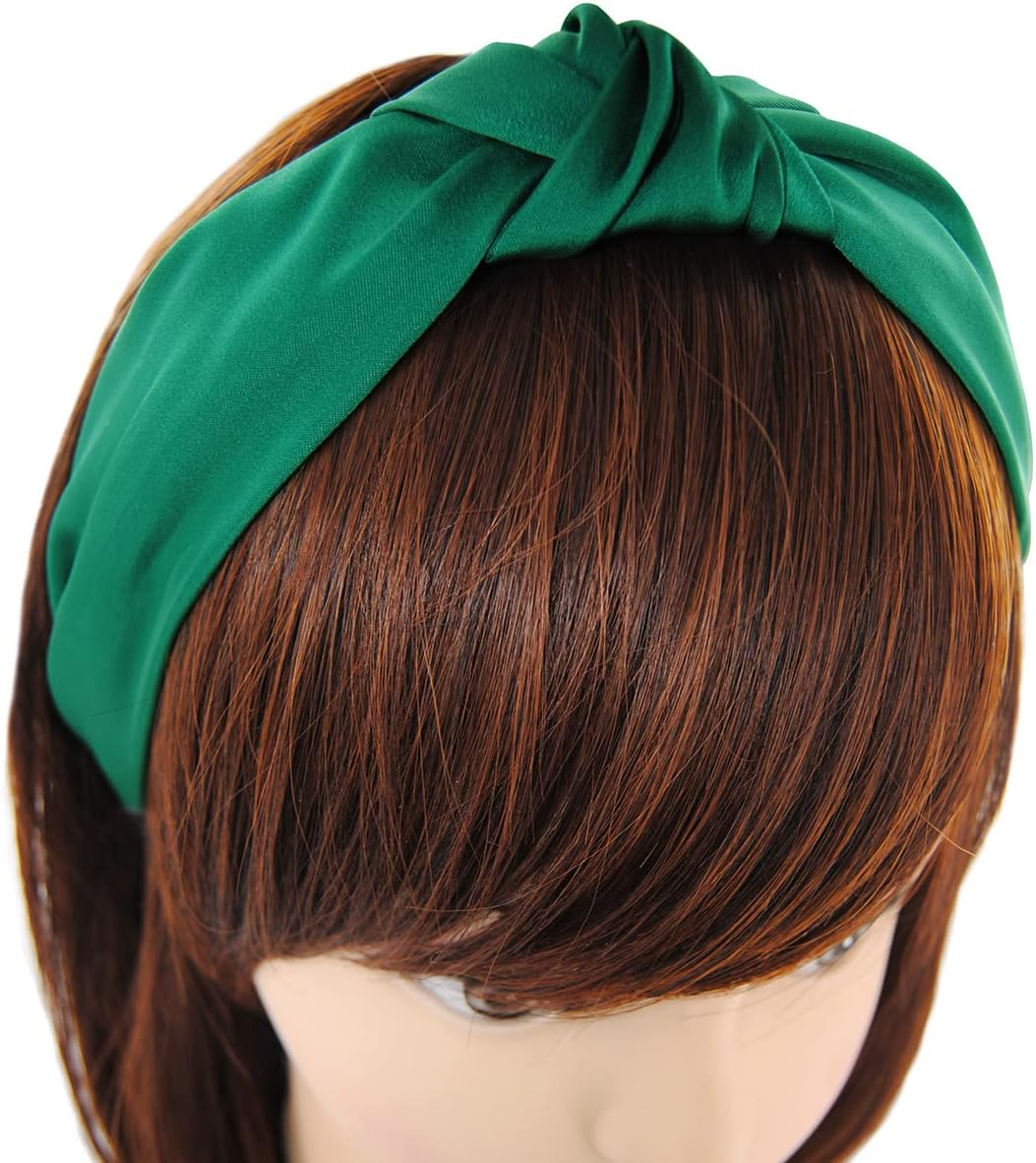Axy Headband with Knot and Satin Covered Vintage Beautiful Headband Hair Accessories Women'S Headband HR35A (Green) image number 5
