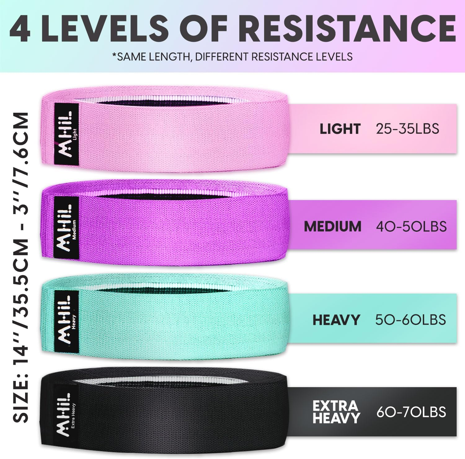 Mhil 5 Resistance Bands - Best Exercise Bands for Women and Men - Thick Elastic Fabric Workout Bands for Working Out Legs, Butt, Glute- Stretch Fitness Booty Loops Bands for Gym, Weights & Squats image number 5