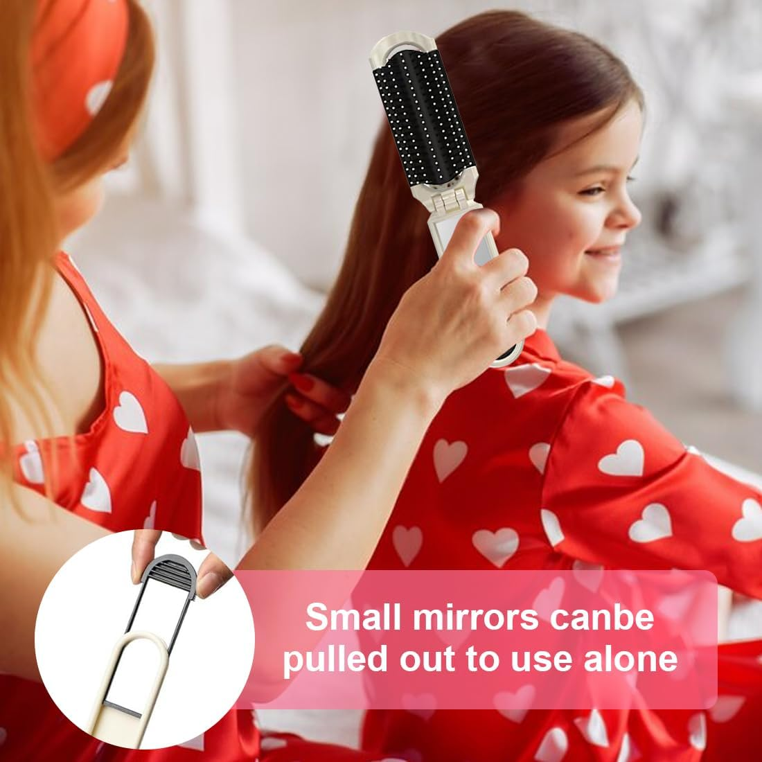 NHQZ Pack of 2 Foldable Travel Hair Brushes, Travel Hair Brush with Mirror, Foldable, Removable, Portable Silver Hair Styling Comb, for Men, Girls, Women, AB, Medium