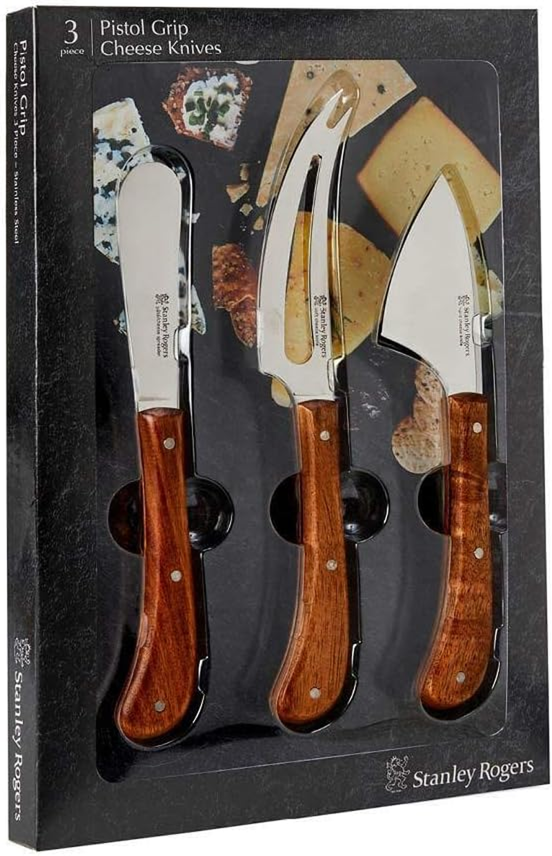 Stanley Rogers Pistol Grip Acacia Cheese Knife Set 3- Piece Cheese Spreader Soft and Hard Cheese Knives and with Sharp Stainless Steel Blades and Wooden Handles in Gift Box image number 1