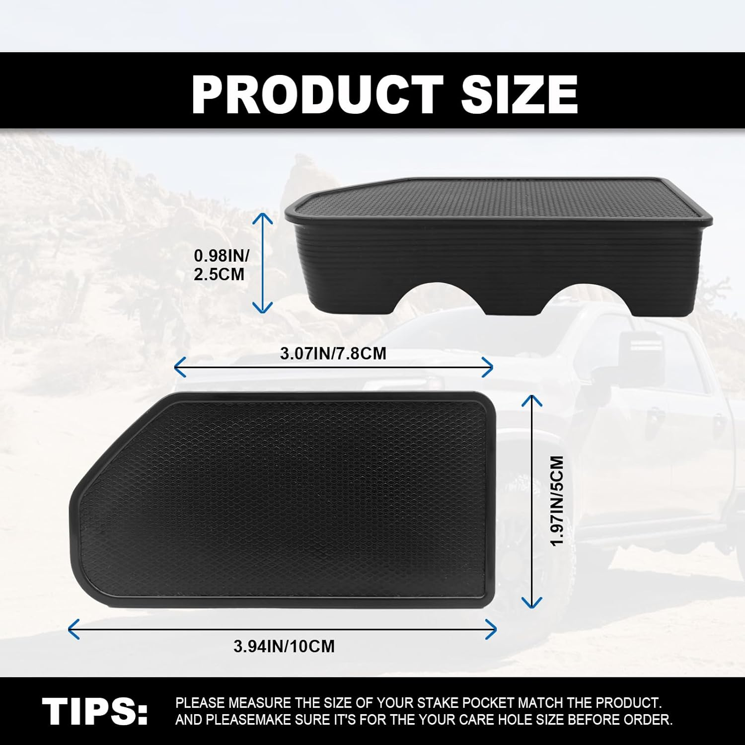 Stymart 2Pcs Bed Rail Stake Pocket Covers Compatible with GMC Sierra 1500/Chevy Silverado 1500 2019-2023 2024 & Silverado/Sierra 2500/3500HD 2020-2024 Upgraded Rear Truck Stake Hole Caps Plugs image number 1